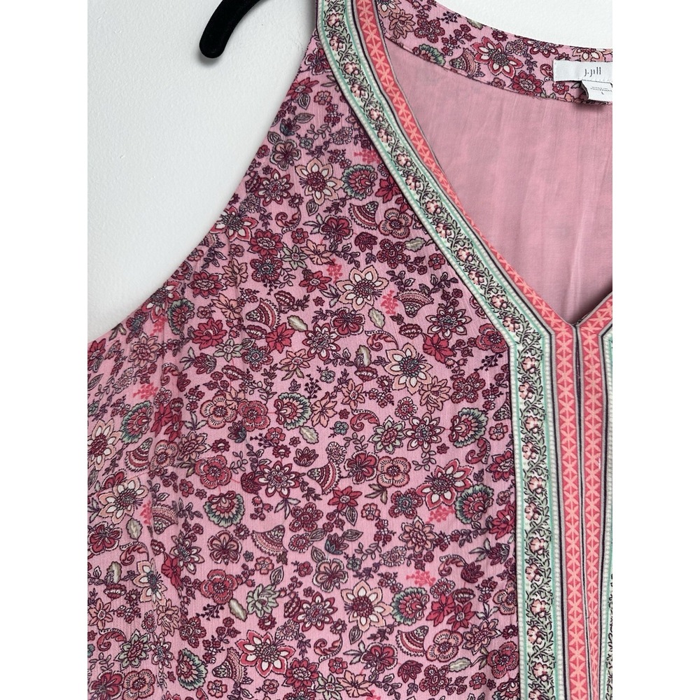 J. Jill Maxi Dress Size Large Pink Floral Tiered Boho Lightweight Breezy Beachy - Picture 3 of 8